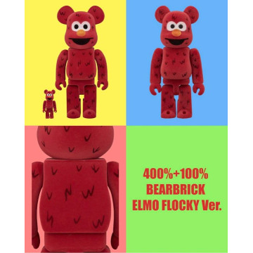 BEETLE BE@RBRICK 芝麻街 艾蒙 ELMO FLOCKY 植絨版 庫柏力克熊 100 400%