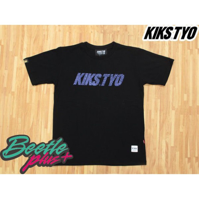 BEETLE PLUS KIKS TYO LOGO TEE 爆裂紋 小紅標 雙面 紫蘭 黑底 LOGO字 S