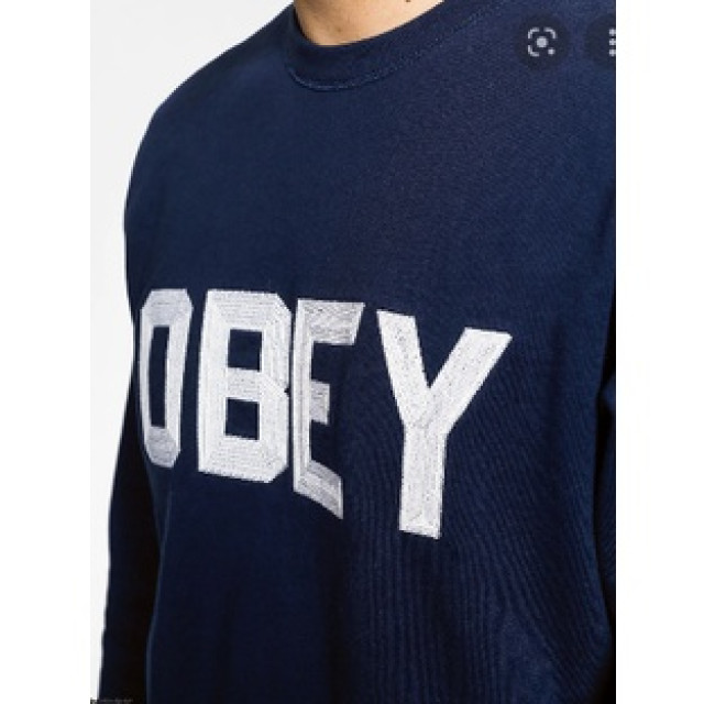 BEETLE OBEY FORDAM CREW 文字 LOGO 深藍 藍白 長袖 經典 衛衣 大學 TEE 美版