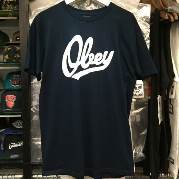 BEETLE 美國品牌 OBEY TEAM LOGO NAVY BASIC TEE 深藍 白 棒球 草寫 文字 短T M