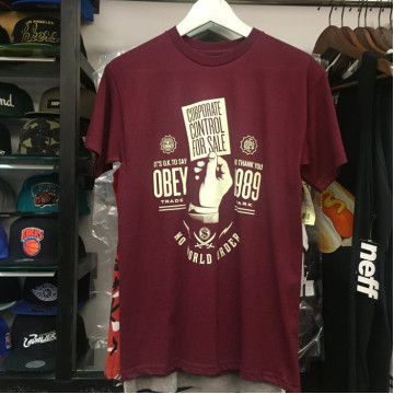 BEETLE OBEY NO WORLD ORDER 手指 樸克牌 1989 酒紅 白 短T TEE S M L XL