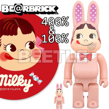 BEETLE BE@RBRICK 不二家 牛奶妹 兔子 兔耳 粉色 夜光 PEKO R@RBRICK 100% 400％