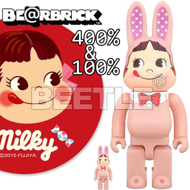BEETLE BE@RBRICK 不二家 牛奶妹 兔子 兔耳 粉色 夜光 PEKO R@RBRICK 100% 400％
