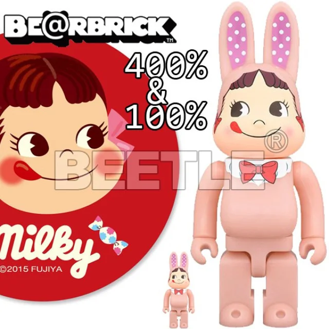 BEETLE BE@RBRICK 不二家 牛奶妹 兔子 兔耳 粉色 夜光 PEKO R@RBRICK 100% 400%