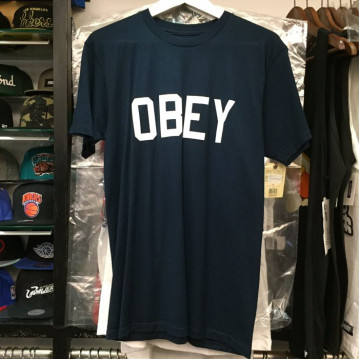 BEETLE 現貨 OBEY COLLEGIATE FONT LOGO 深藍 細字體 文字 短TEE OB-287 M