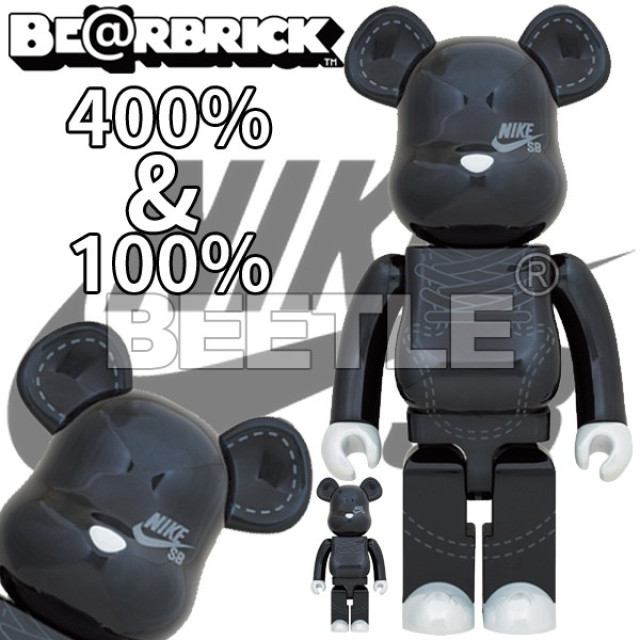 BEETLE BE@RBRICK 聯名 NIKE DUNK SB BLACK 庫柏力克熊 黑 亮面 100 400%
