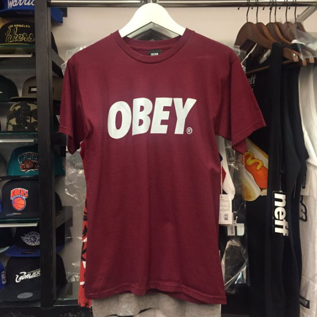 BEETLE 西門町經銷 美牌 OBEY FONT TEE LOGO 酒紅 灰 文字 SUPREME 短TEE S M