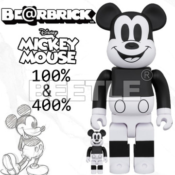 BEETLE BE@RBRICK DISNEY MICKEY 迪士尼 黑白 米老鼠 米奇 B&W 100 400%