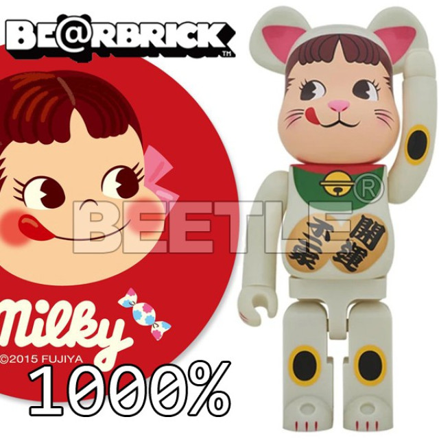 BEETLE BE@RBRICK PEKO 白色 招財貓 開運不二家 牛奶妹 夜光 LUCKY CAT 1000%