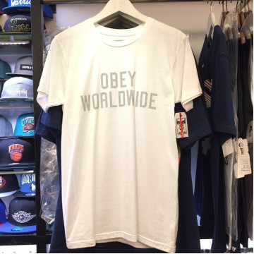 BEETLE OBEY CORNER BLOCK LOGO WORLDWIDE 細字 文字 白 灰 短T TEE S M