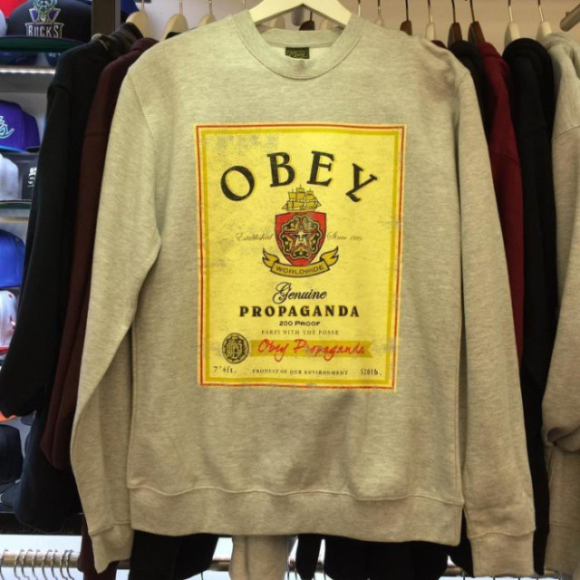 BEETLE 現貨 OBEY WHISKEY LOGO 全灰 黃 盾牌 長袖 經典 衛衣 大學 T