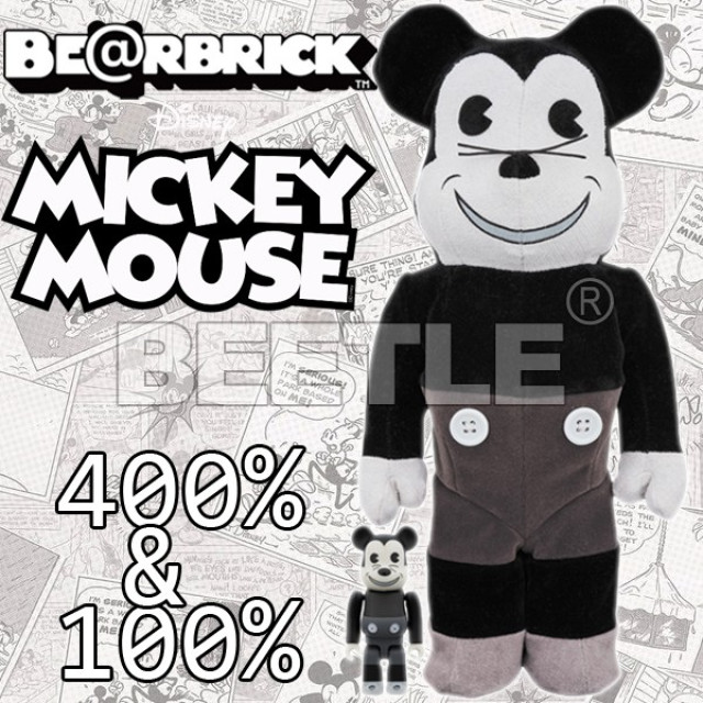 BEETLE BE@RBRICK DISNEY VINTAGE B&W MICKEY 布 米老鼠 米奇 100 400%