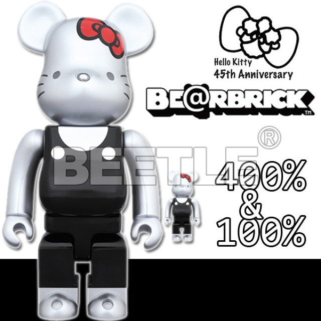BEETLE BE@RBRICK HELLO KITTY 凱蒂貓 45周年 00年代 黑銀 熊耳 100 400%