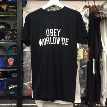 BEETLE OBEY CORNER BLOCK LOGO WORLDWIDE 細字 文字 黑 白 短T TEE S M