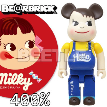 BEETLE BE@RBRICK 不二家 HELLO版 PEKO 牛奶妹 FUJIYA 藍 BEARBRICK 400%