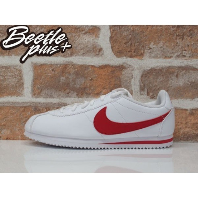 女生 BEETLE NIKE CORTEZ GS 阿甘 慢跑鞋 全白 紅勾 白紅 749482-103 24.5 CM