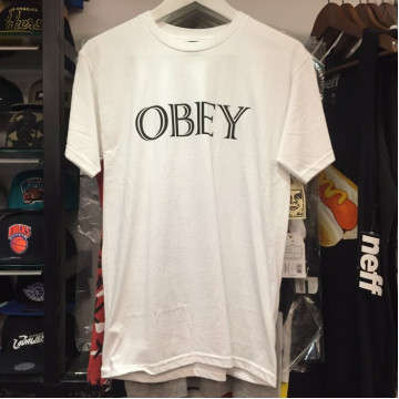 BEETLE PLUS OBEY MELLOW MOOD FONT LOGO 文字 特殊字體 白 黑 短T TEE S