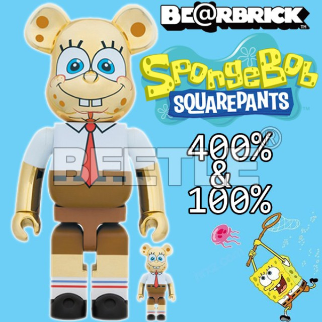 BEETLE BE@RBRICK SPONGEBOB 海綿寶寶 GOLD CHROME 電鍍 金色 100 400%