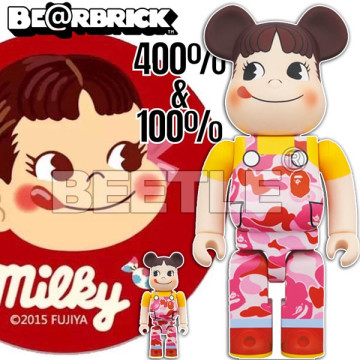 BEETLE BE@RBRICK PEKO 不二家 BAPE 牛奶妹 粉色 迷彩 聯名 庫柏力克熊 100 400%