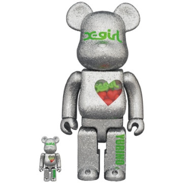BEETLE BE@RBRICK X-GIRL YURINO E-GIRLS 銀色 亮片 庫柏力克熊 100 400%