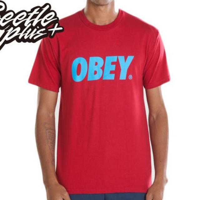 BEETLE OBEY FONT TEE LOGO 全紅 水藍 文字 MISHKA 棉質 短T 短袖