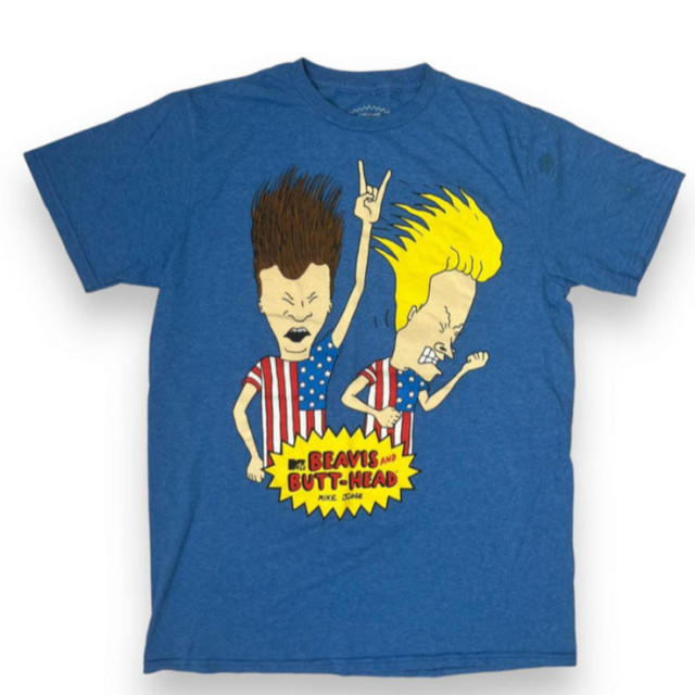 BEETLE 癟四與大頭蛋 BEAVIS AND BUTTHEAD 短袖 TEE 藍色 短T T-SHIRT 美國國旗
