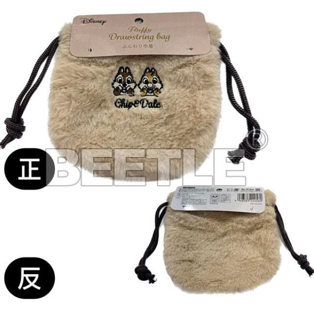 BEETLE 日本 正版 奇奇蒂蒂 CHIP&DALE 束口袋 零錢包 耳機袋 小包 絨毛 迪士尼 DISNEY