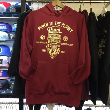 BEETLE OBEY PULLOVER PAINT IT 酒紅 罐頭 文字 連帽 帽TEE 美版 帽踢 長袖