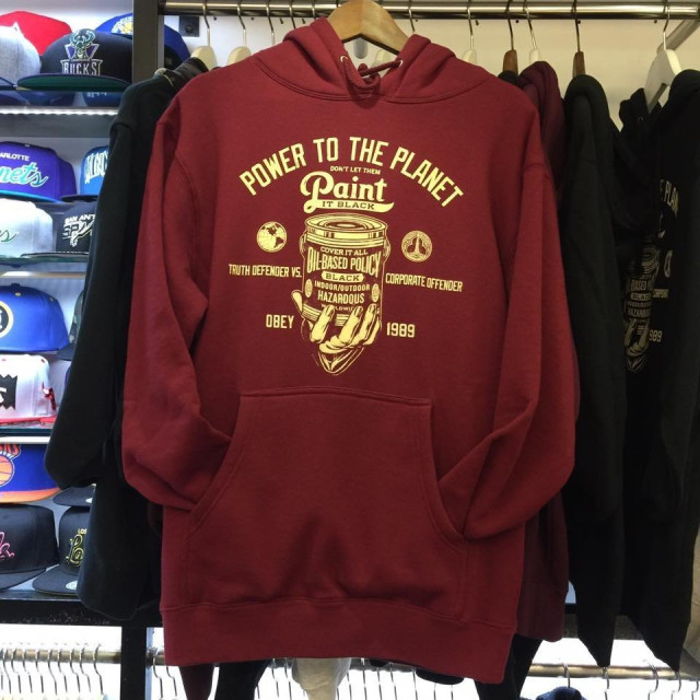 BEETLE OBEY PULLOVER PAINT IT 酒紅 罐頭 文字 連帽 帽TEE 美版 帽踢 長袖