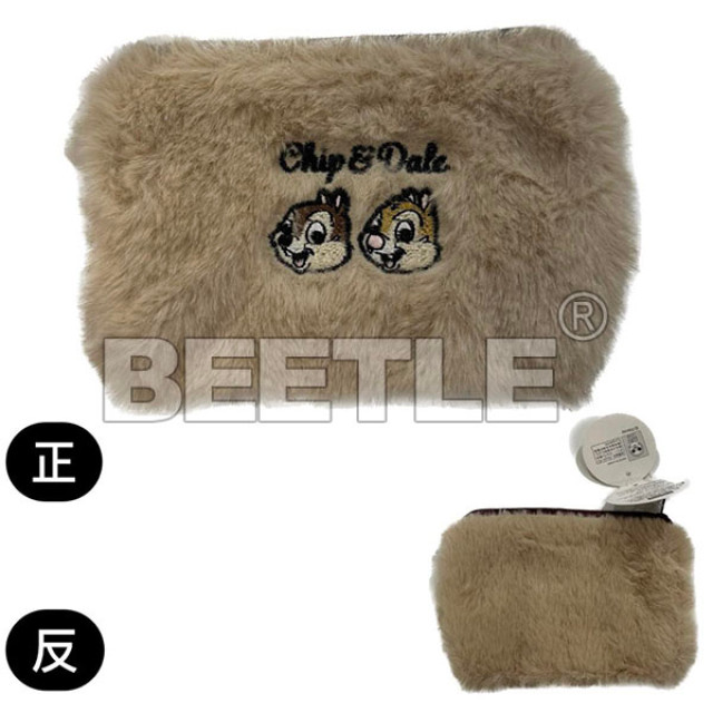 BEETLE 日本 正版 奇奇蒂蒂 CHIP&DALE 零錢包 拉鍊袋 耳機袋 小錢包 絨毛 迪士尼 DISNEY