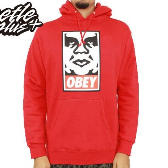 BEETLE OBEY ICON FACE LOGO 紅 人臉 文字 連帽 長袖 帽TEE 帽T 美版