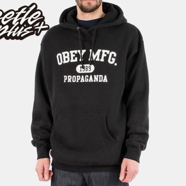 BEETLE OBEY ACADEMY MFG 1989 LOGO 文字 黑色 連帽 帽TEE 美版 帽踢 帽T