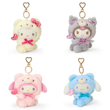 BEETLE 庫洛米 美樂蒂 大耳狗 凱蒂貓 小熊裝 愛心扣環 吊飾 絨毛 娃娃 包包掛飾 日本正版 三麗鷗